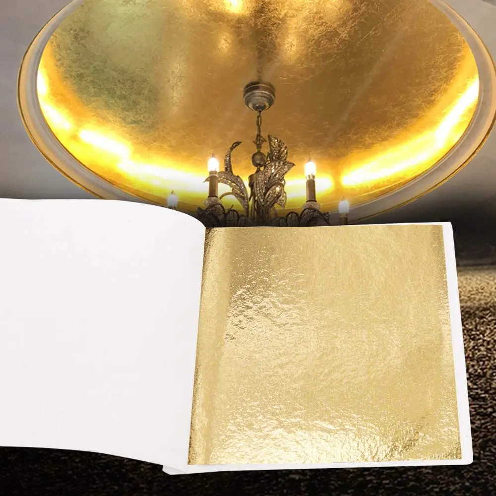 9x9cm 100/500 Sheets Practical K Pure Shiny Gold Leaf for Gilding Funiture Lines Wall Crafts Handicrafts Decoration