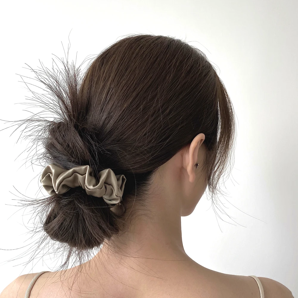 100% Pure Mulberry Silk Large Scrunchies Rubber Bands Hair Ties Gum Elastics Ponytail Holders for Women Girls 19 Momme 3.5CM