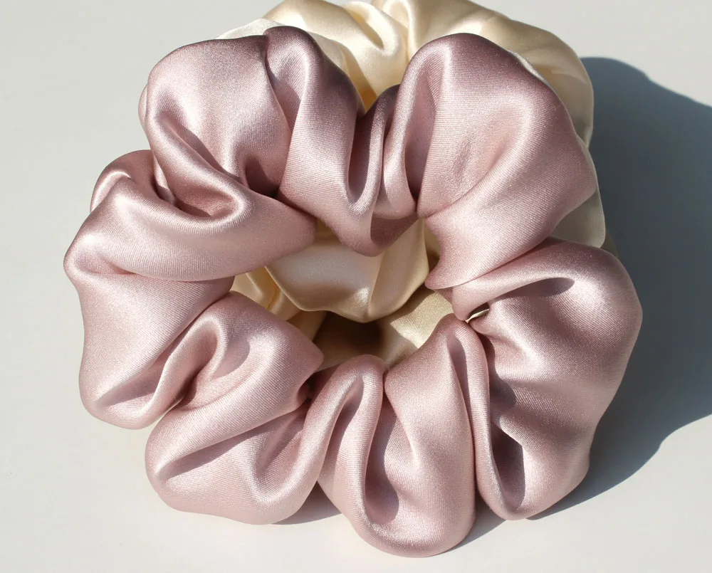 100% Pure Mulberry Silk Large Scrunchies Rubber Bands Hair Ties Gum Elastics Ponytail Holders for Women Girls 19 Momme 3.5CM
