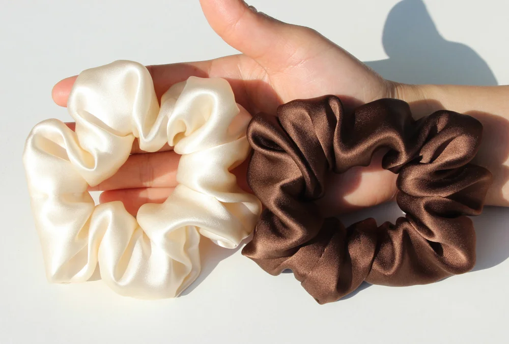100% Pure Mulberry Silk Large Scrunchies Rubber Bands Hair Ties Gum Elastics Ponytail Holders for Women Girls 19 Momme 3.5CM