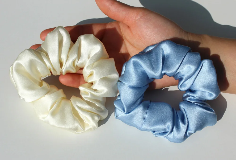 100% Pure Mulberry Silk Large Scrunchies Rubber Bands Hair Ties Gum Elastics Ponytail Holders for Women Girls 19 Momme 3.5CM