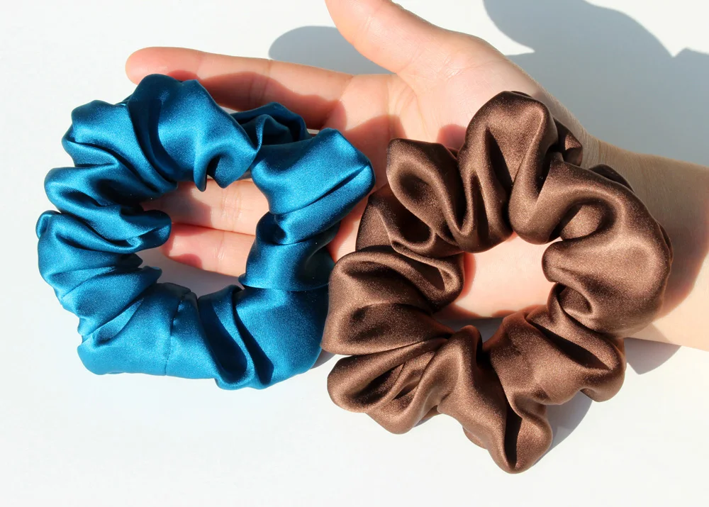 100% Pure Mulberry Silk Large Scrunchies Rubber Bands Hair Ties Gum Elastics Ponytail Holders for Women Girls 19 Momme 3.5CM