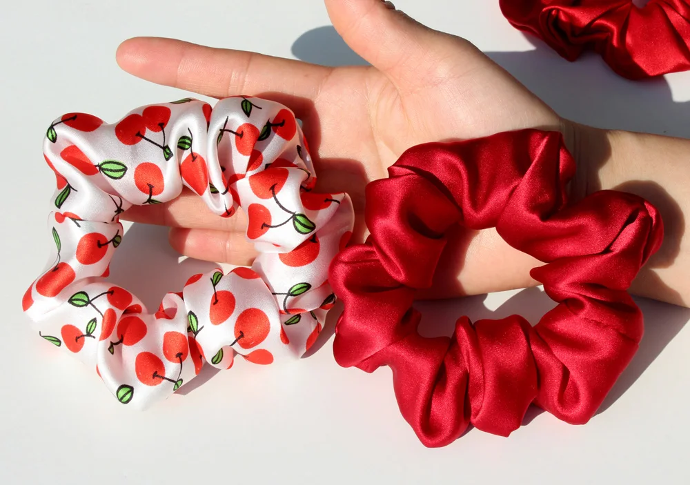 100% Pure Mulberry Silk Large Scrunchies Rubber Bands Hair Ties Gum Elastics Ponytail Holders for Women Girls 19 Momme 3.5CM