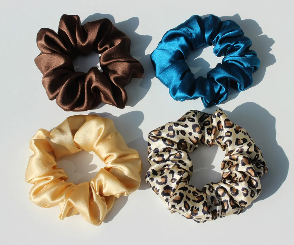 100% Pure Mulberry Silk Large Scrunchies Rubber Bands Hair Ties Gum Elastics Ponytail Holders for Women Girls 19 Momme 3.5CM
