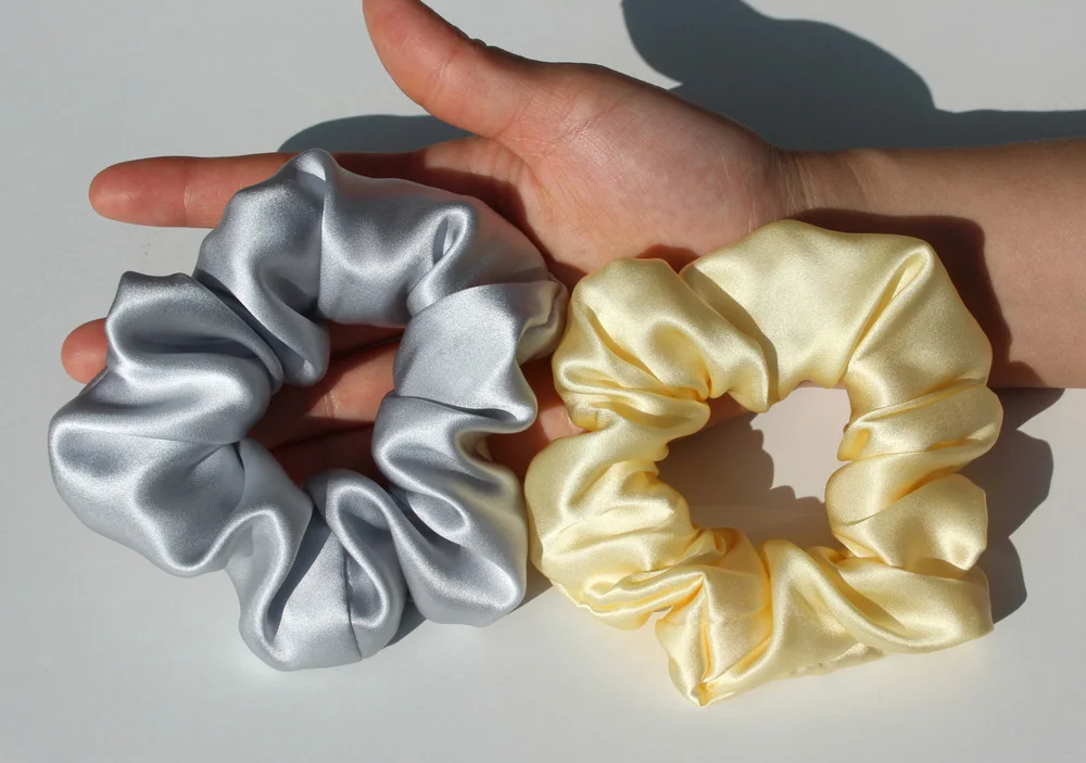 100% Pure Mulberry Silk Large Scrunchies Rubber Bands Hair Ties Gum Elastics Ponytail Holders for Women Girls 19 Momme 3.5CM