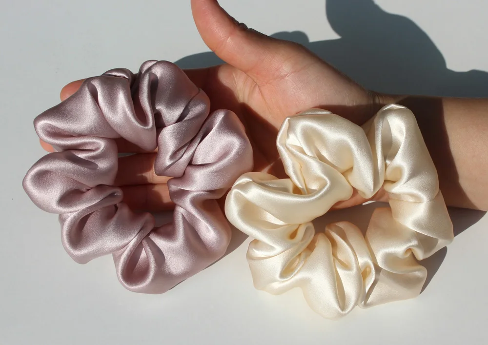100% Pure Mulberry Silk Large Scrunchies Rubber Bands Hair Ties Gum Elastics Ponytail Holders for Women Girls 19 Momme 3.5CM