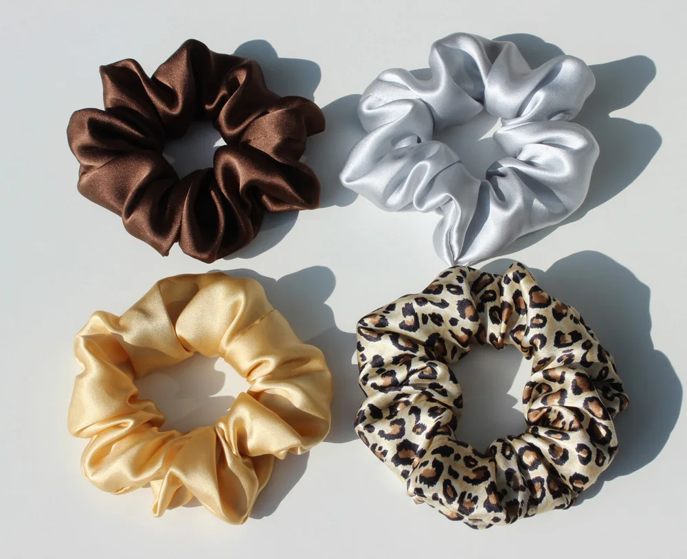 100% Pure Mulberry Silk Large Scrunchies Rubber Bands Hair Ties Gum Elastics Ponytail Holders for Women Girls 19 Momme 3.5CM