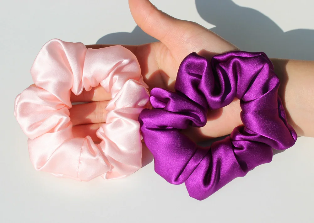 100% Pure Mulberry Silk Large Scrunchies Rubber Bands Hair Ties Gum Elastics Ponytail Holders for Women Girls 19 Momme 3.5CM