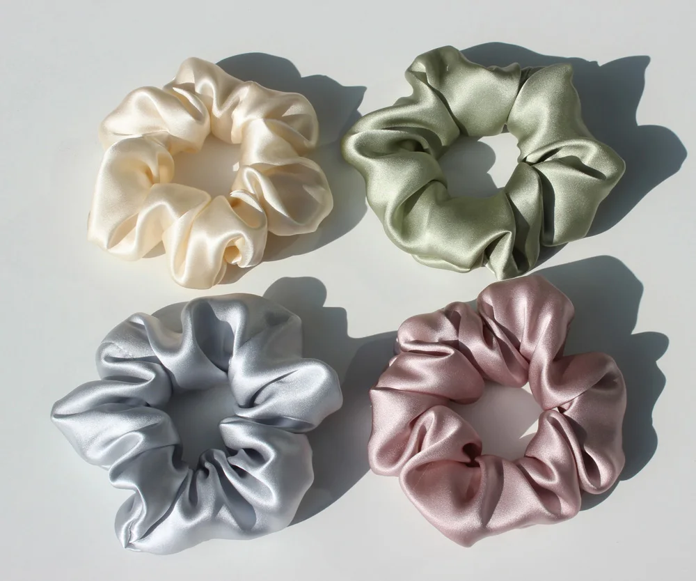 100% Pure Mulberry Silk Large Scrunchies Rubber Bands Hair Ties Gum Elastics Ponytail Holders for Women Girls 19 Momme 3.5CM