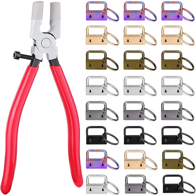 20/40/60PCS Webbing Tail Clip Key Fob Hardware 25mm Keychain Split Ring with Tool Pliers for Wrist Wristlets Cotton Tail Clip