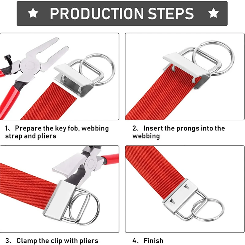 20/40/60PCS Webbing Tail Clip Key Fob Hardware 25mm Keychain Split Ring with Tool Pliers for Wrist Wristlets Cotton Tail Clip