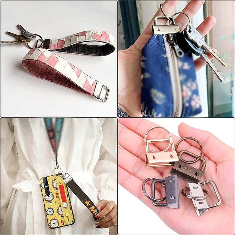 20/40/60PCS Webbing Tail Clip Key Fob Hardware 25mm Keychain Split Ring with Tool Pliers for Wrist Wristlets Cotton Tail Clip