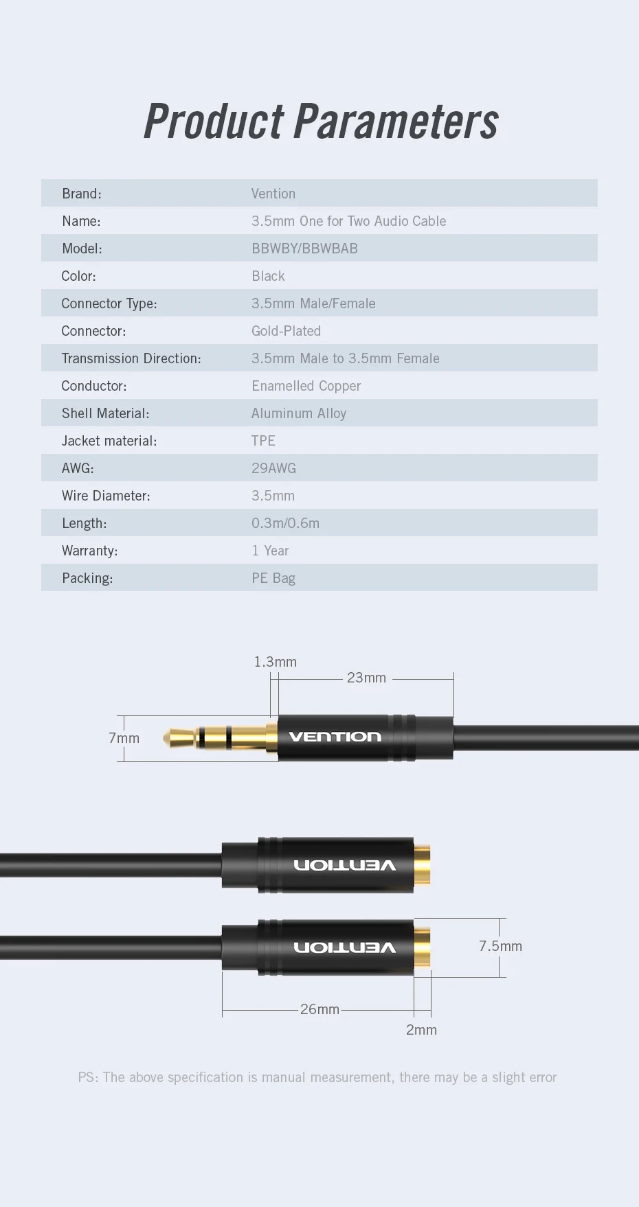Vention Audio Splitter Jack 3.5 Cable Male to Female Double Jack for Laptop Speaker Headphone Splitter Aux Cable 3 5 Jack Cable
