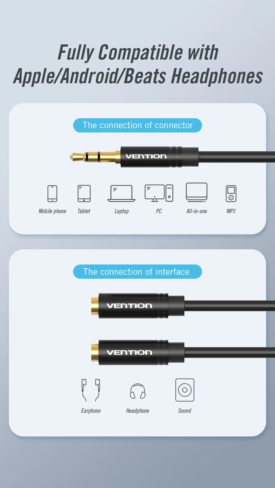 Vention Audio Splitter Jack 3.5 Cable Male to Female Double Jack for Laptop Speaker Headphone Splitter Aux Cable 3 5 Jack Cable