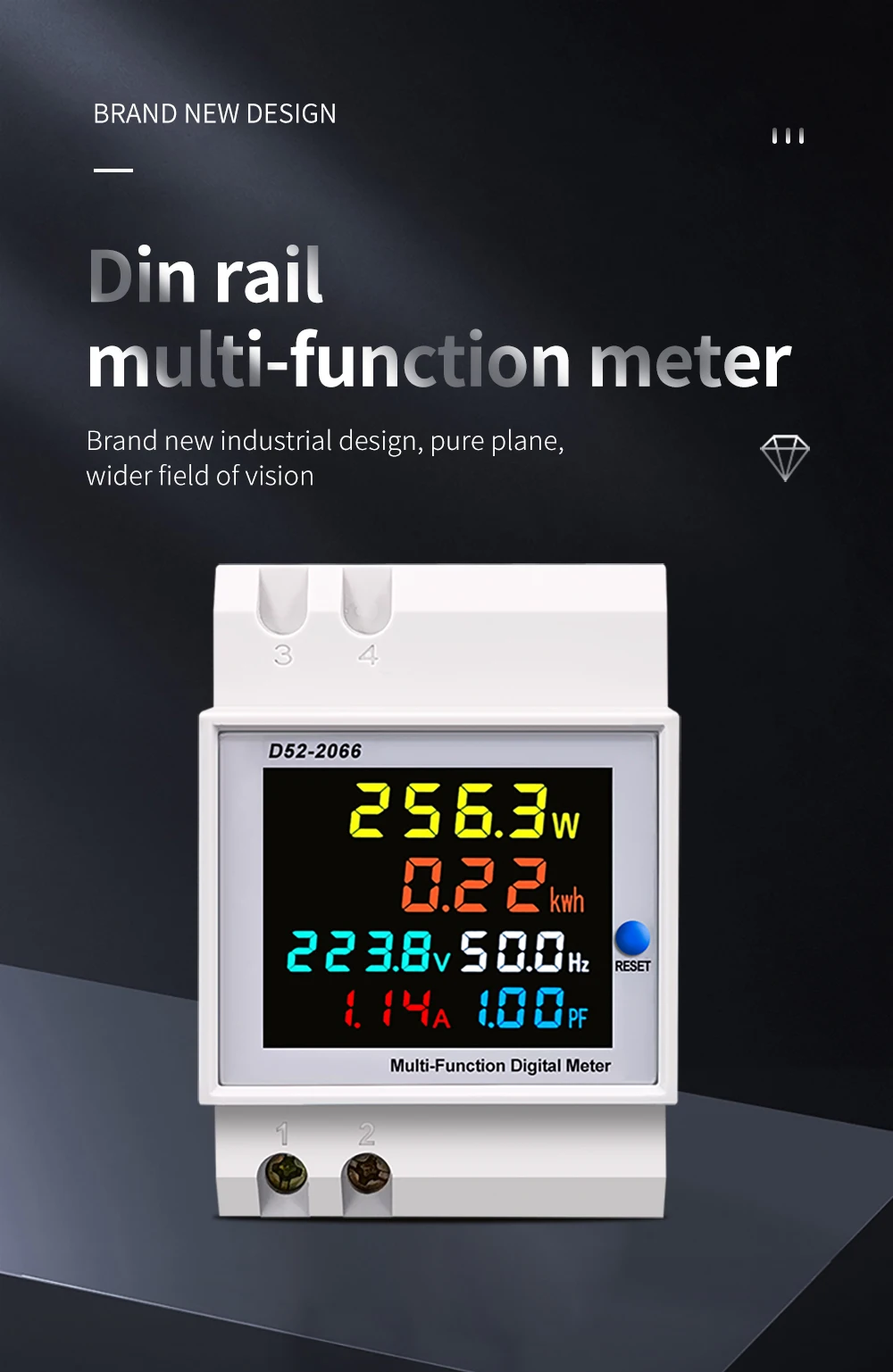 6IN1 din rail AC monitor 110V 220V 380V 100A Voltage Current Power Factor Active KWH Electric energy Frequency meter VOLT AMP