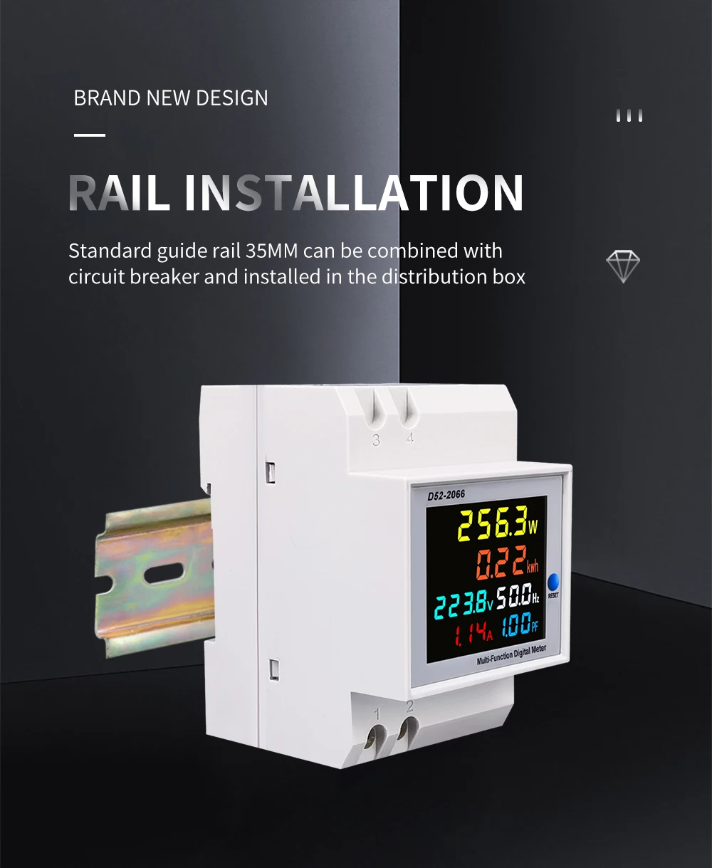 6IN1 din rail AC monitor 110V 220V 380V 100A Voltage Current Power Factor Active KWH Electric energy Frequency meter VOLT AMP
