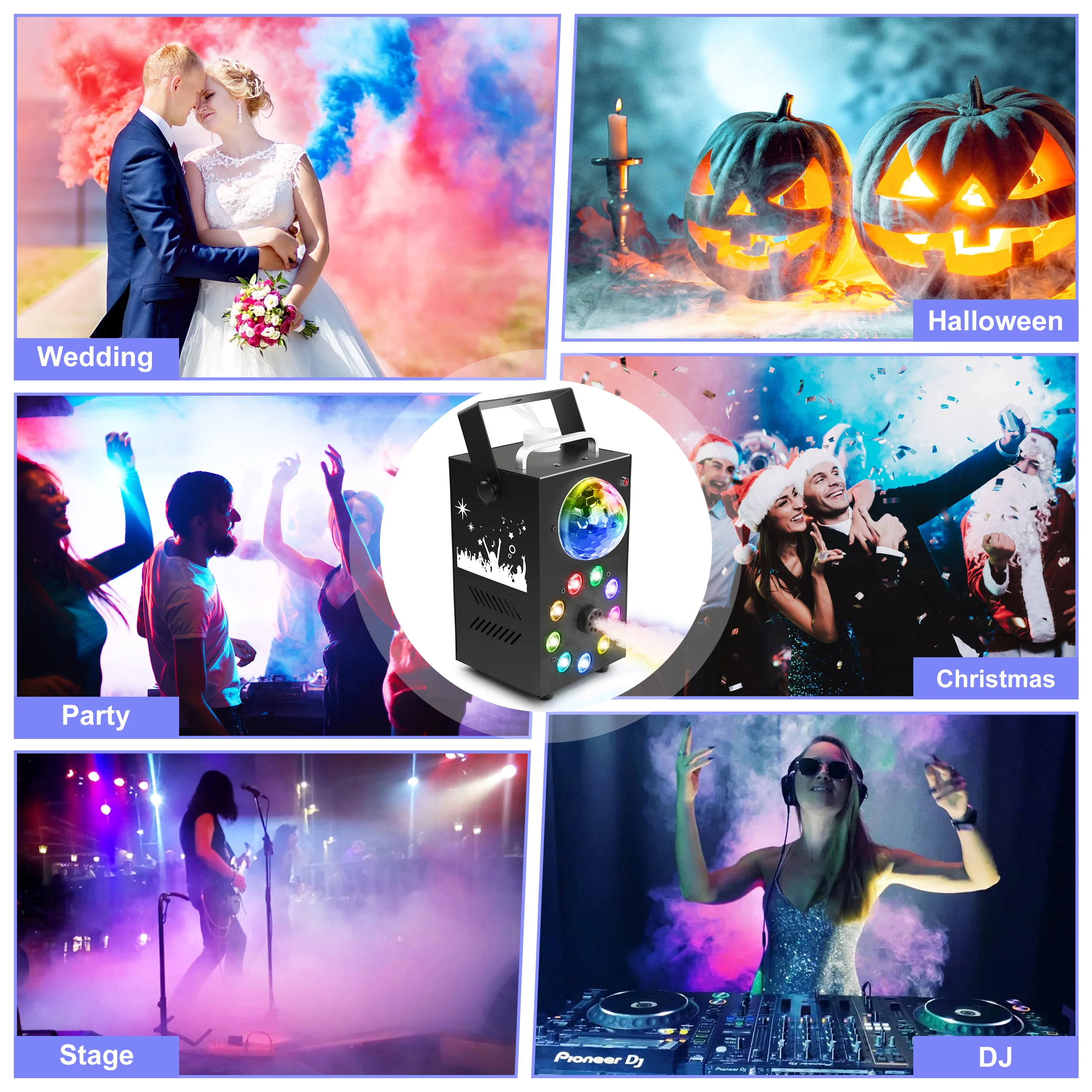 U'King 700W Smoke Machine Wireless Remote Control Effect Fogger 3in1 LED RGB Stage Light Fog Machine DJ Halloween Christmas