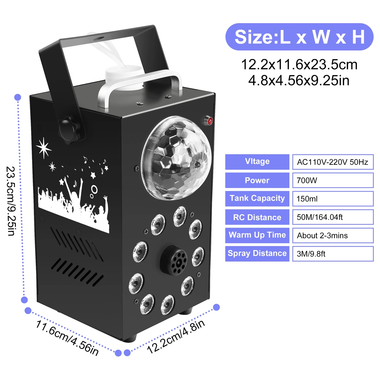 U'King 700W Smoke Machine Wireless Remote Control Effect Fogger 3in1 LED RGB Stage Light Fog Machine DJ Halloween Christmas