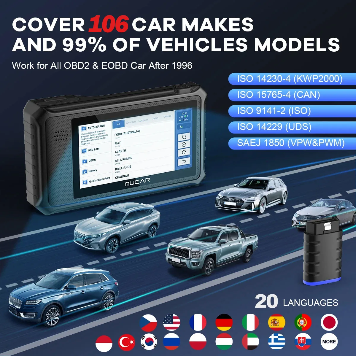 MUCAR VO6 Professional Car Diagnostic Tools Full System Diagnose 28 Resets Life Free Update Obd2 Scanner Auto VIN Code Reader