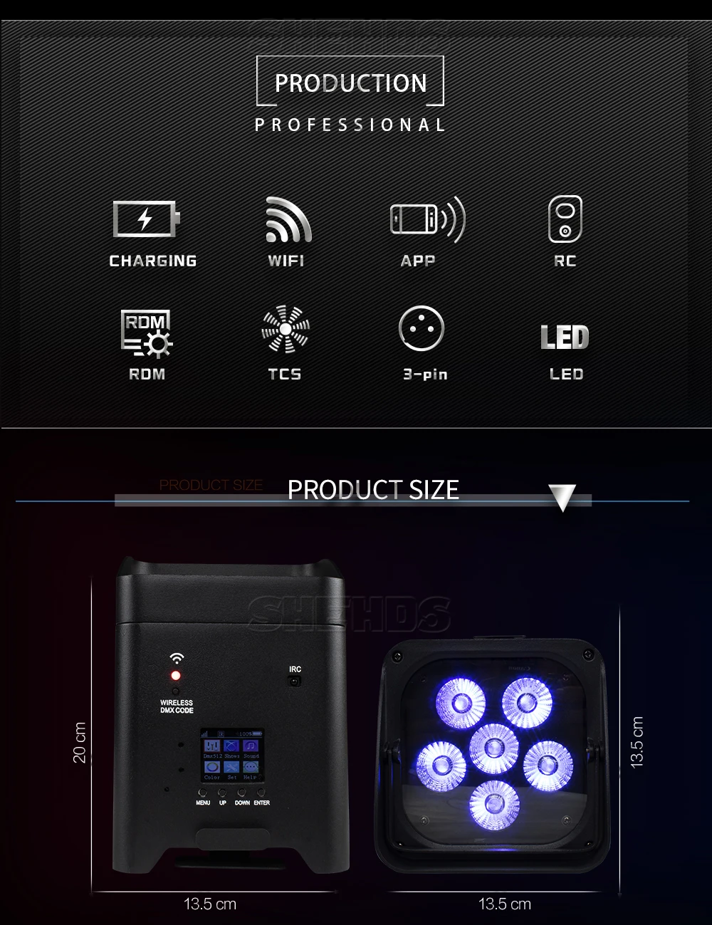 SHEHDS Wireless Remote Control Wifi APP Smart LED Par 6x18W 6in1 RGBAW+UV Battery Lighting Flight Case For Party DJ Disco
