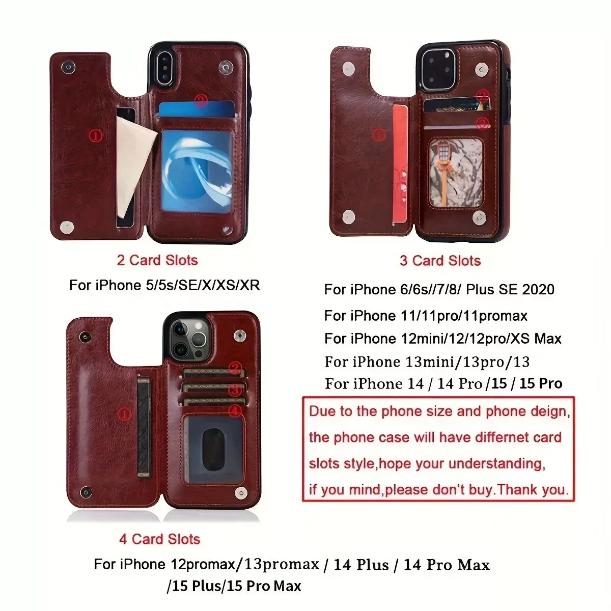 Wallet Card Holder Case for iPhone 16 15 14 13 12 11 Pro Max XS XR Leather Cover