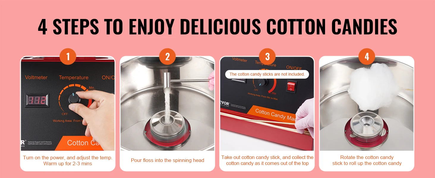 SucceBuy Electric Cotton Candy Machine Candy Floss Maker Commercial Cotton Candy Machine Stainless Steel Bowl and Sugar Scoop