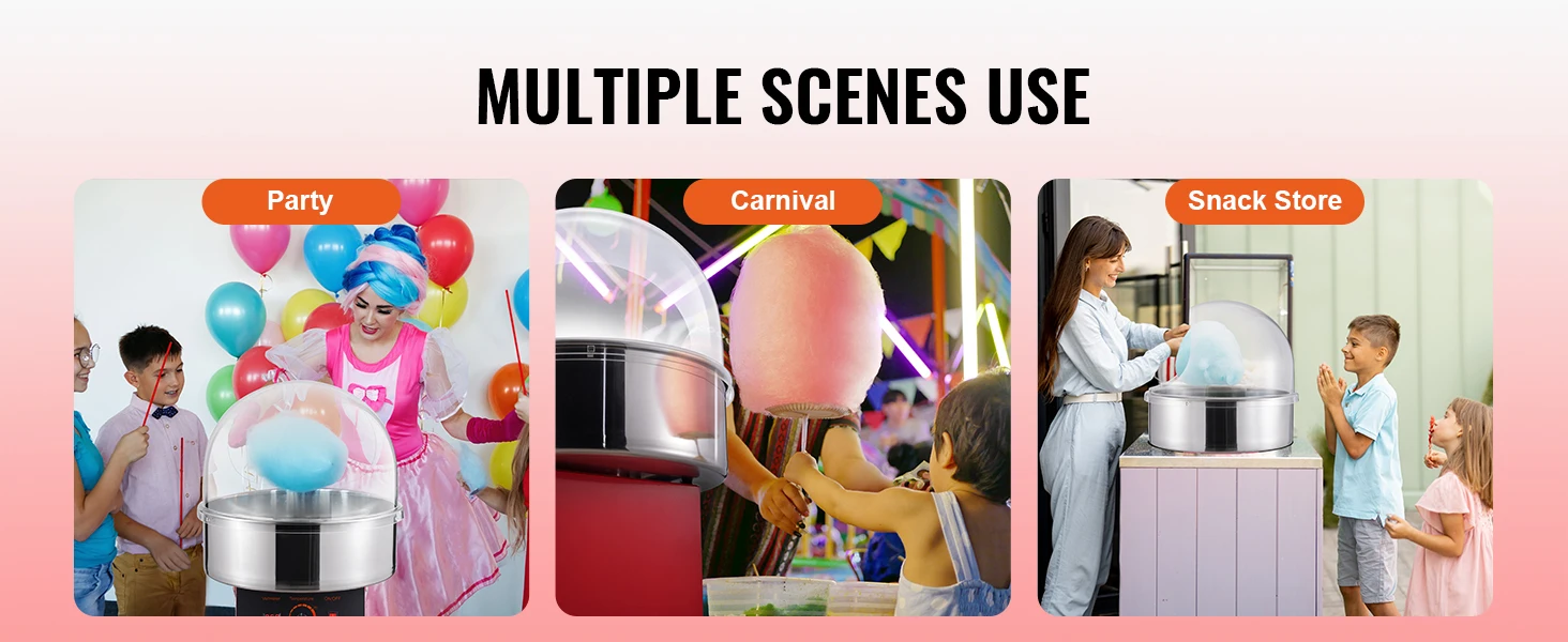 SucceBuy Electric Cotton Candy Machine Candy Floss Maker Commercial Cotton Candy Machine Stainless Steel Bowl and Sugar Scoop