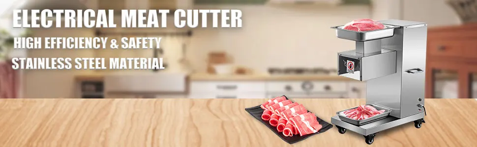 SucceBuy 500Kg/H Electric Meat Slicer 750W Commercial Meat Cutter 3mm Stainless Steel Blades Food Cutting Slicing Machine