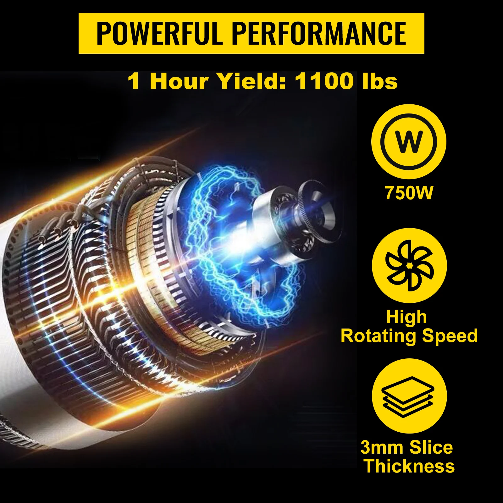 SucceBuy 500Kg/H Electric Meat Slicer 750W Commercial Meat Cutter 3mm Stainless Steel Blades Food Cutting Slicing Machine