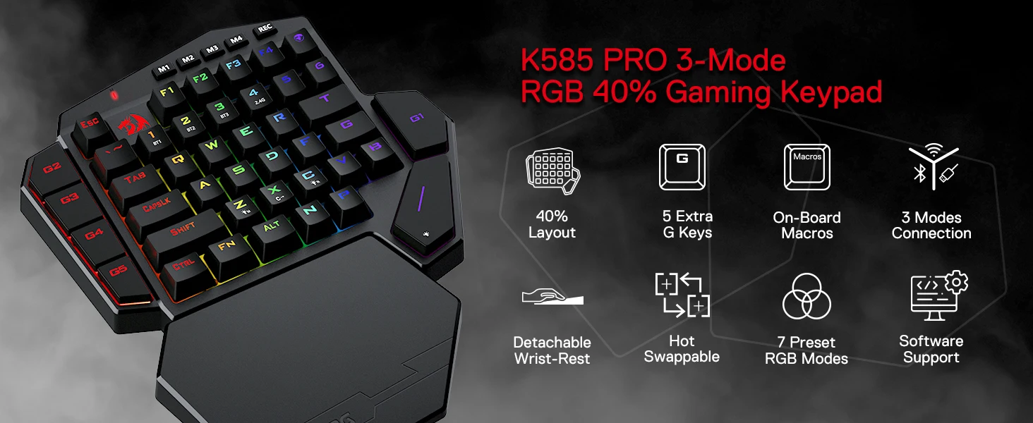 Redragon K585 PRO Wireless 42 Keys Hot-Swappable 3-Mode One-Handed Mechanical Gaming Wrist Support Keyboard