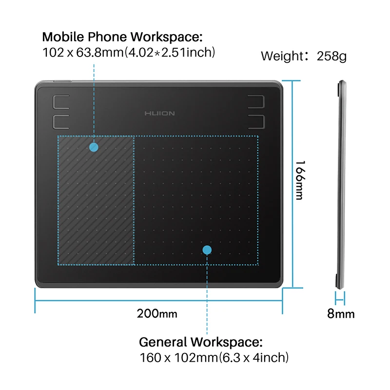 HUION HS64 6x4 Inches Graphic Drawing Tablets Phone Tablet Painting Tools with Battery-Free Stylus for Android Windows and MacOS