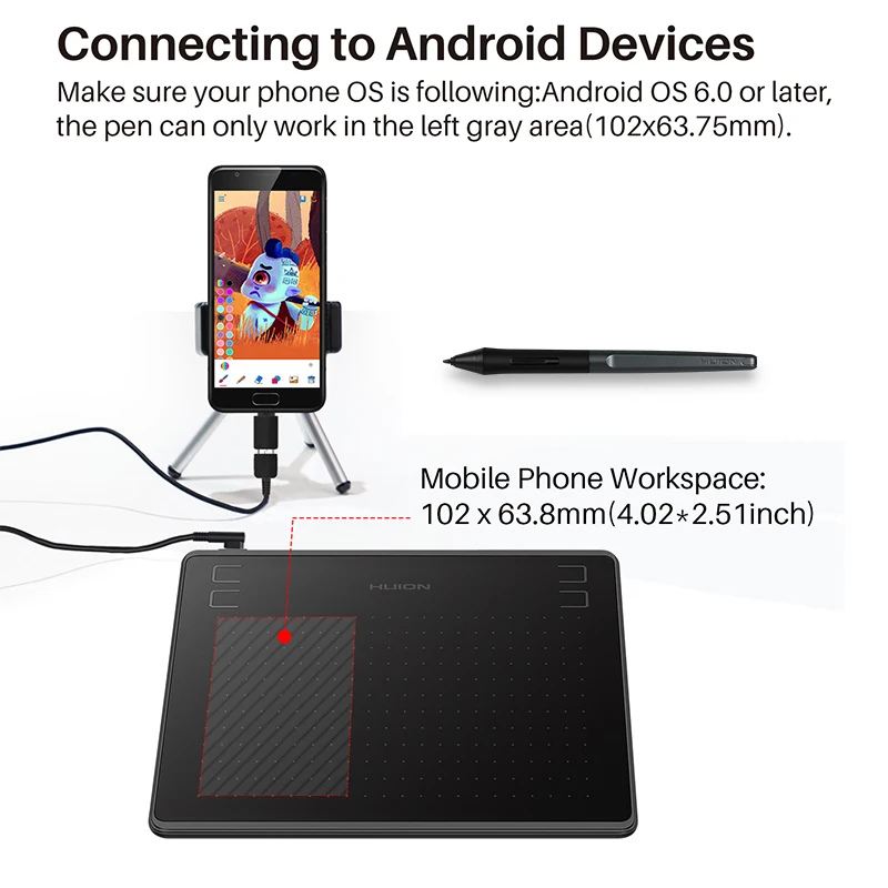 HUION HS64 6x4 Inches Graphic Drawing Tablets Phone Tablet Painting Tools with Battery-Free Stylus for Android Windows and MacOS
