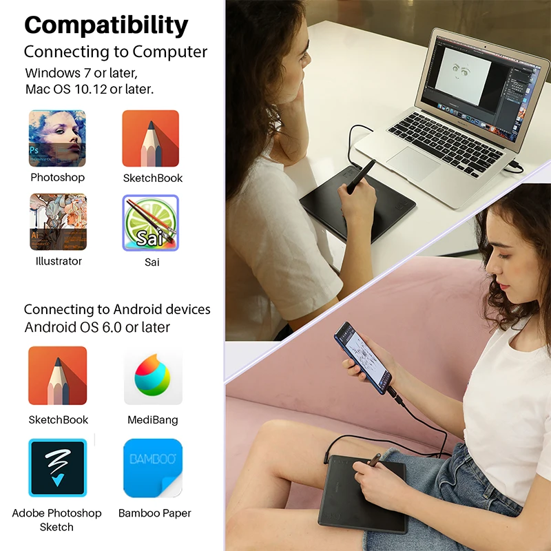 HUION HS64 6x4 Inches Graphic Drawing Tablets Phone Tablet Painting Tools with Battery-Free Stylus for Android Windows and MacOS