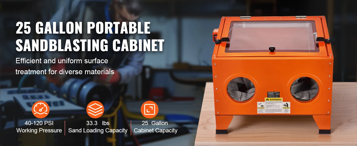 SucceBuy 25/40/60 Gallon Sandblasting Cabinet Portable Benchtop Sand Blaster with Blasting Gun Nozzles for Stain Rust Removal