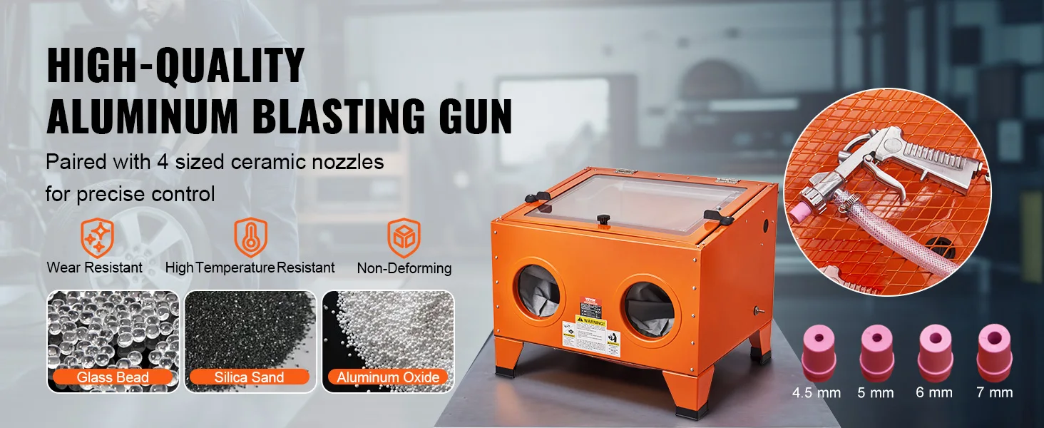 SucceBuy 25/40/60 Gallon Sandblasting Cabinet Portable Benchtop Sand Blaster with Blasting Gun Nozzles for Stain Rust Removal