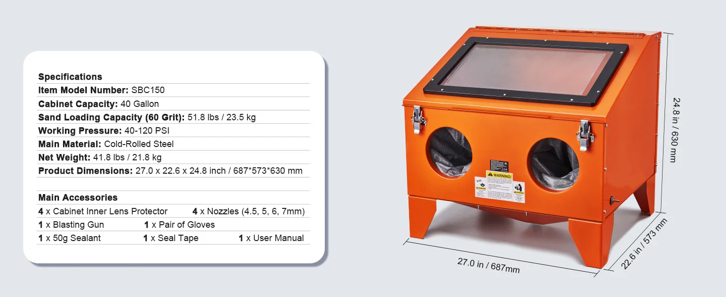 SucceBuy 25/40/60 Gallon Sandblasting Cabinet Portable Benchtop Sand Blaster with Blasting Gun Nozzles for Stain Rust Removal