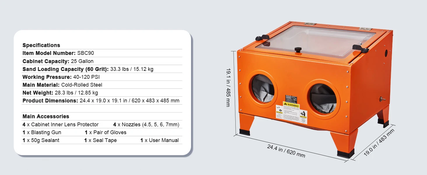 SucceBuy 25/40/60 Gallon Sandblasting Cabinet Portable Benchtop Sand Blaster with Blasting Gun Nozzles for Stain Rust Removal