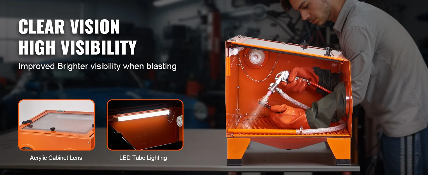 SucceBuy 25/40/60 Gallon Sandblasting Cabinet Portable Benchtop Sand Blaster with Blasting Gun Nozzles for Stain Rust Removal