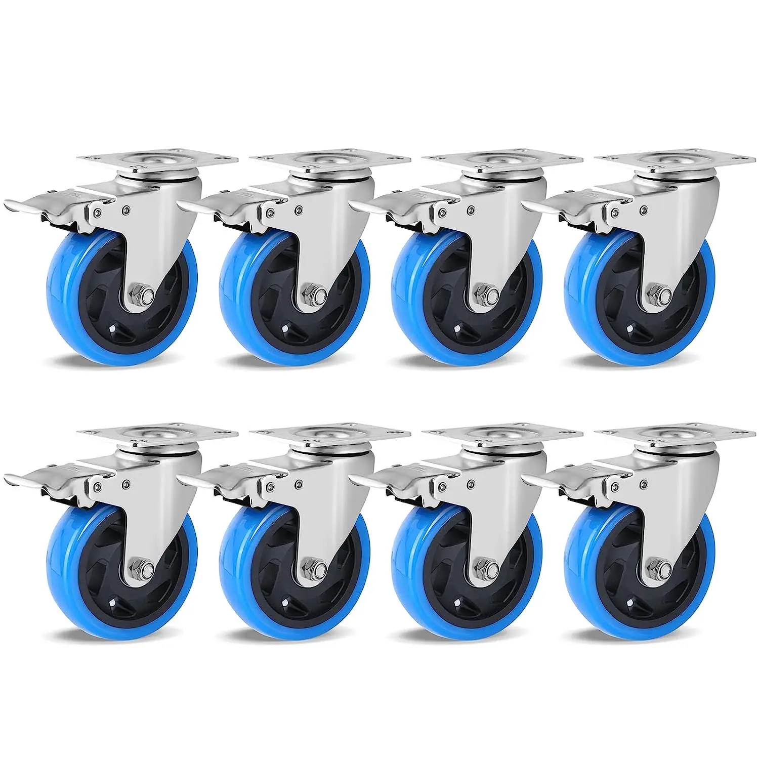 Set of Transport Rollers 100mm for Industrial Transport & Logistics 4/8x Swivel Casters with Brake, 150kg per Wheel