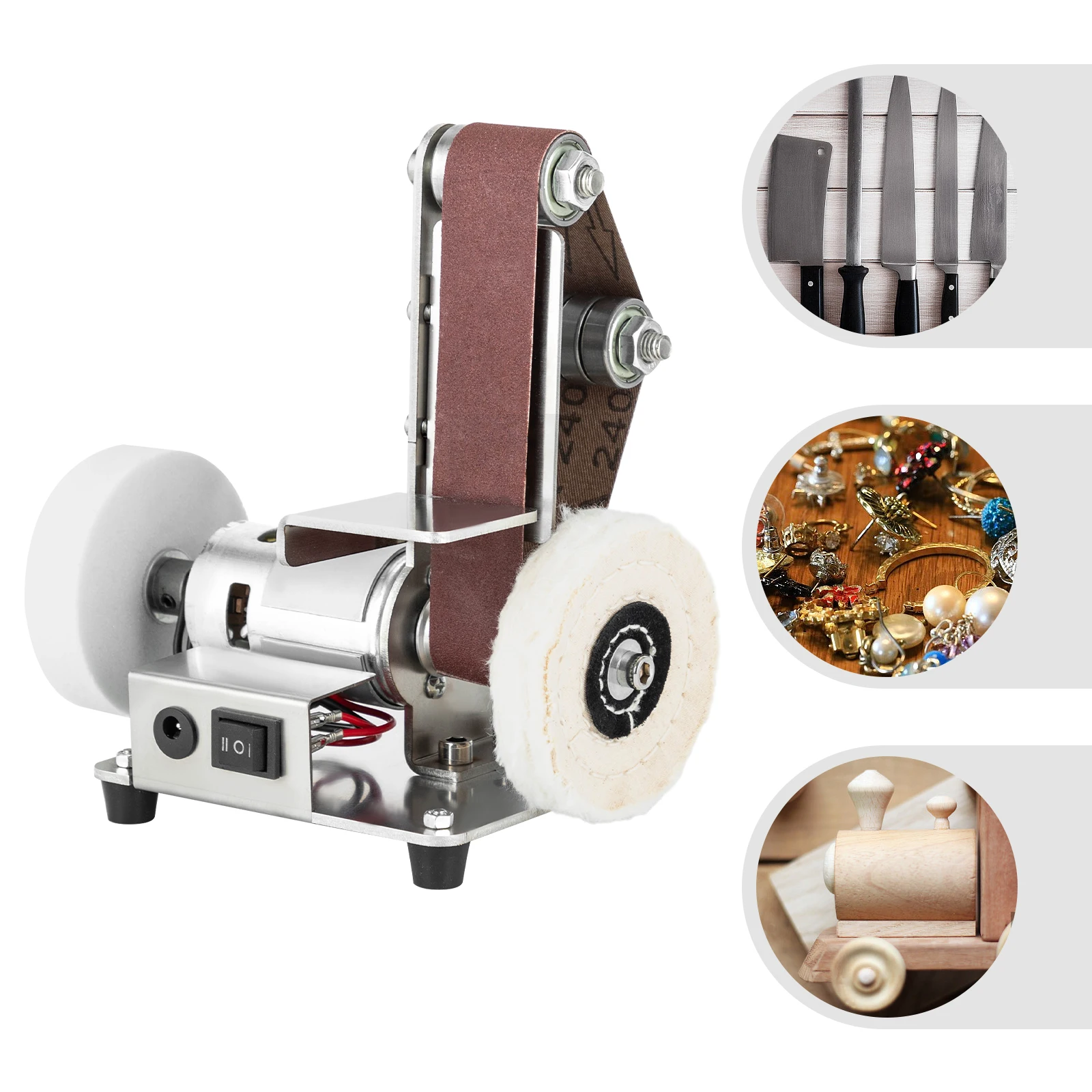 775 Motor Mini Belt Sander Electric Bench Grinder 304 Stainless Steel TableTop Polisher Sanding Machine Adjustable Speed