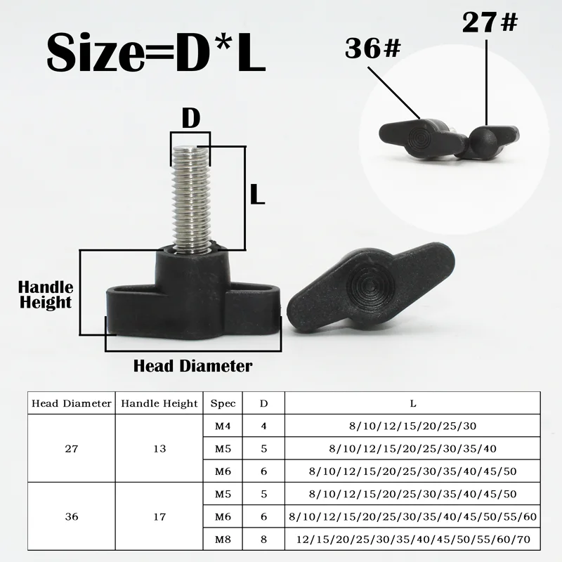 T-Handle Screw 2/4pcs M4 M5 M6 M8 304 Stainless Steel Plum Bakelite Hand Tighten Screw / Butterfly Plastic Head Hand Knob Screw