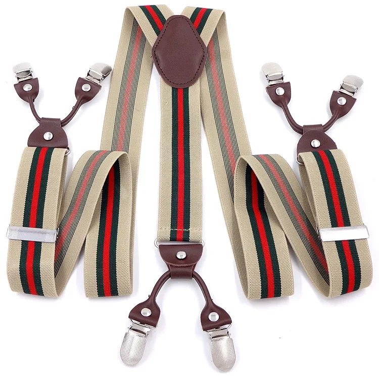 Vintage Suspenders for Men Heavy Duty Big Tall 3.5*120cm Wide Y Back 6 Metal Clips Adjustable Elastic Trouser Braces Strap Belt