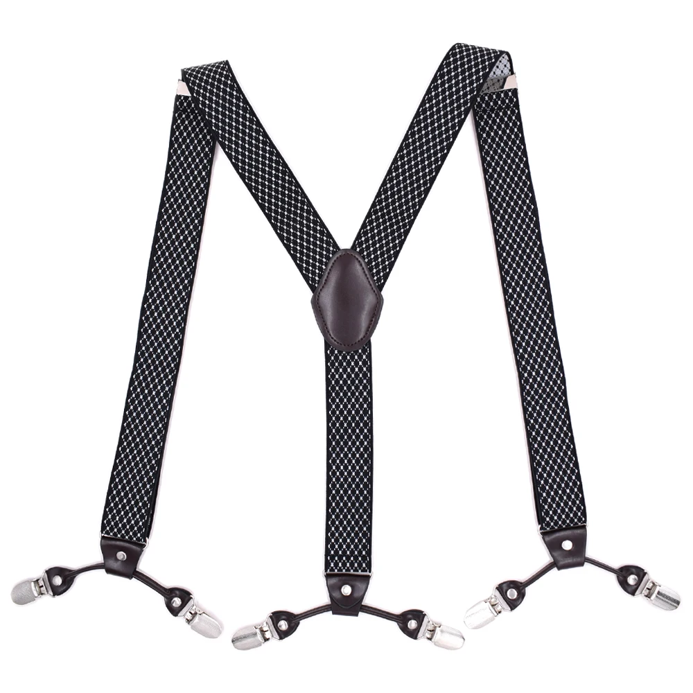 Vintage Suspenders for Men Heavy Duty Big Tall 3.5*120cm Wide Y Back 6 Metal Clips Adjustable Elastic Trouser Braces Strap Belt