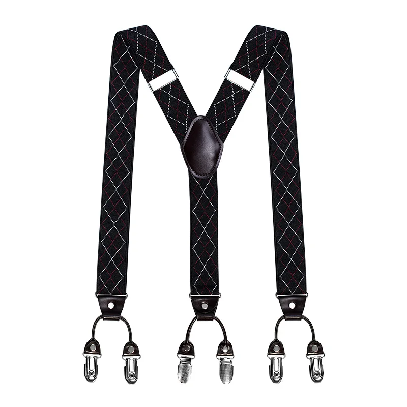 Vintage Suspenders for Men Heavy Duty Big Tall 3.5*120cm Wide Y Back 6 Metal Clips Adjustable Elastic Trouser Braces Strap Belt
