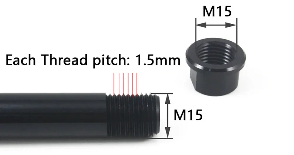Bicycle Thru Axle Nut M12 M14 M15 Thread Axle Nuts Bike Hub Tube Shaft Skewer Cap for 1.0/1.25/1.5/1.75mm Thread pitch Thru Axle