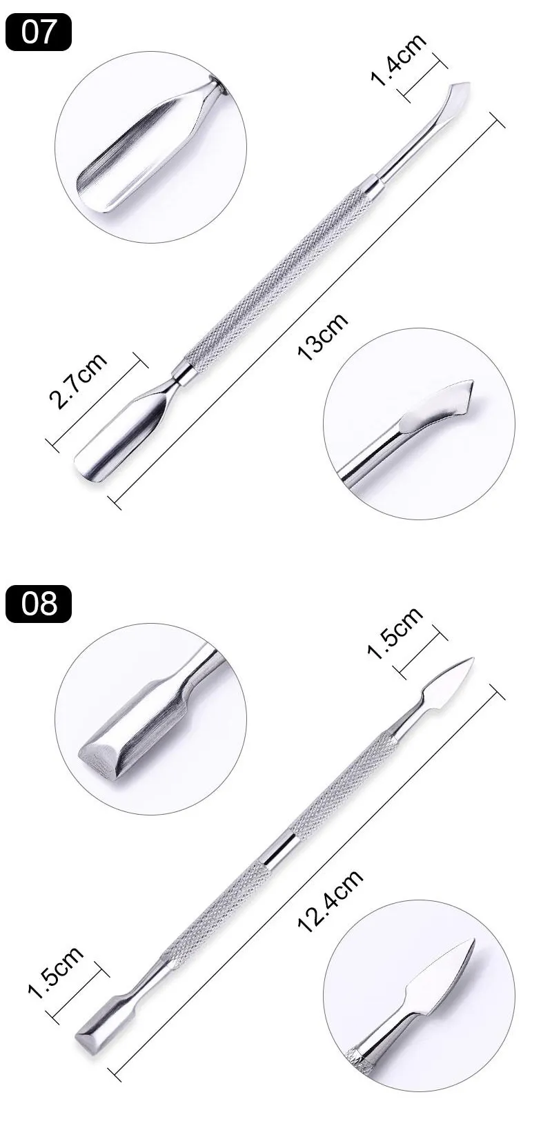 1pcs Double-ended Stainless Steel Cuticle Pusher Dead Skin Push Remover For Pedicure Manicure Nail Art Cleaner Care Tool