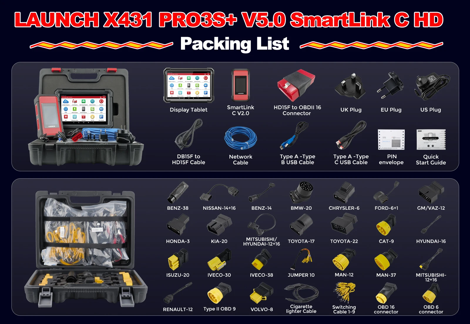 LAUNCH X431 PRO3S+Smartlink HD 12V car 24V Truck Bidirectional Diagnostic Tools Topology ECU Coding CANFD DOIP FCA OBD2 Scanner