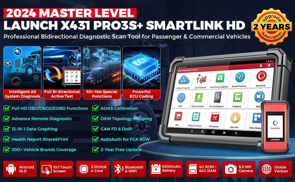 LAUNCH X431 PRO3S+Smartlink HD 12V car 24V Truck Bidirectional Diagnostic Tools Topology ECU Coding CANFD DOIP FCA OBD2 Scanner