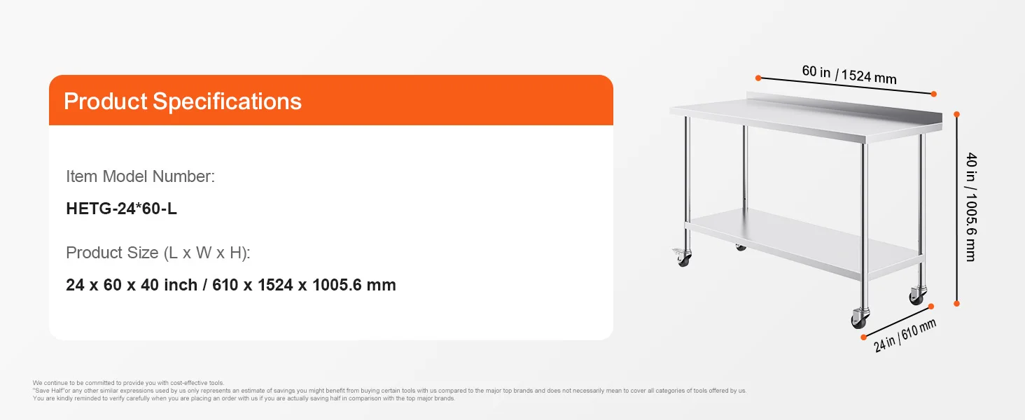 SucceBuy Stainless Steel Work Table Commercial Food Prep Worktable with Casters Heavy Duty Prep Worktable for Restaurant Home