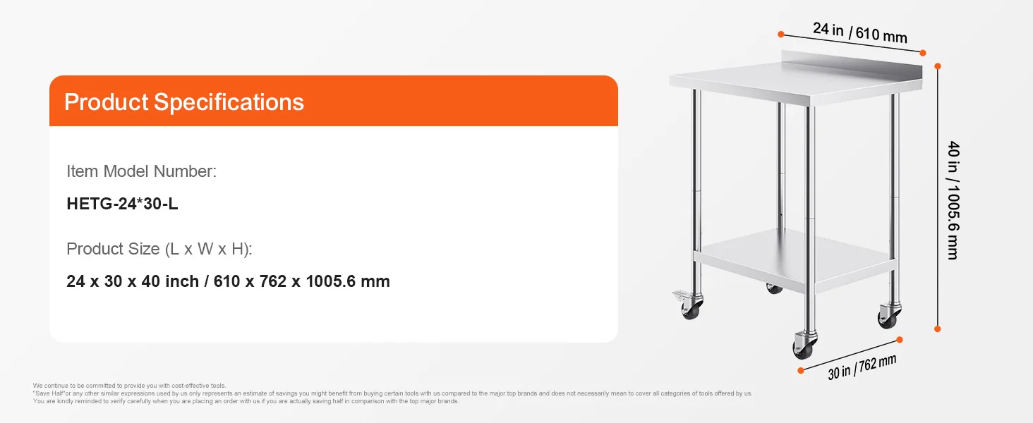 SucceBuy Stainless Steel Work Table Commercial Food Prep Worktable with Casters Heavy Duty Prep Worktable for Restaurant Home